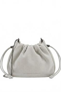 NEW BRUNELLO CUCINELLI women's suede mini mellow bucket handbags in light gray